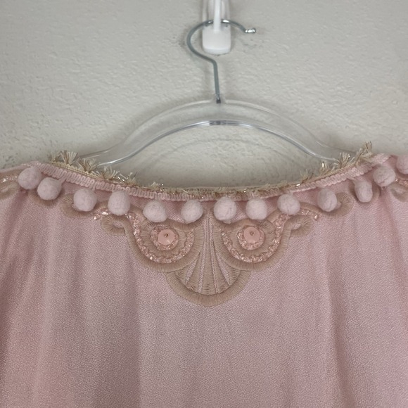 Lilly Pulitzer Vea Tunic Dress Pink Pom Pom Trim Embroidery Boho Beach V-neck XL - Picture 5 of 8